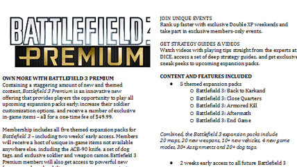Battlefield 3 Premium Fact Sheet Leaked